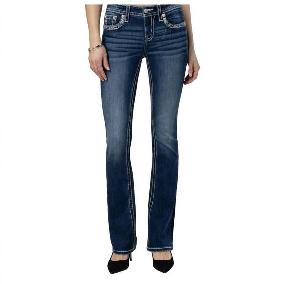 NEW MISS ME mid-rise boot jean in dark denim - Picture 1 of 5